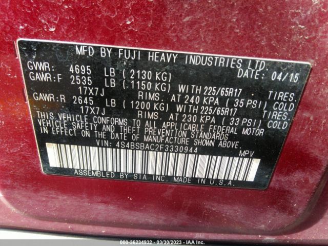 4S4BSBAC2F3330944 Subaru Outback 2.5i
