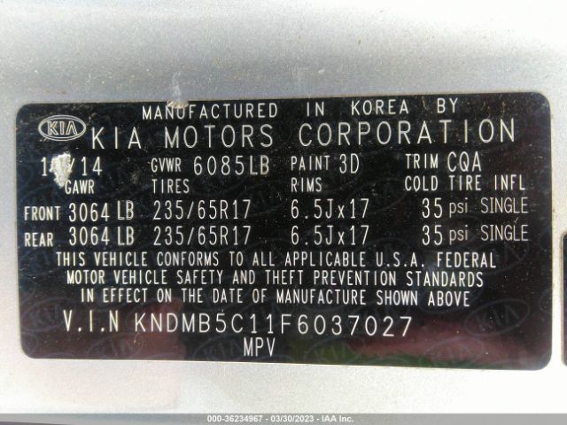 KNDMB5C11F6037027 KIA SEDONA LX