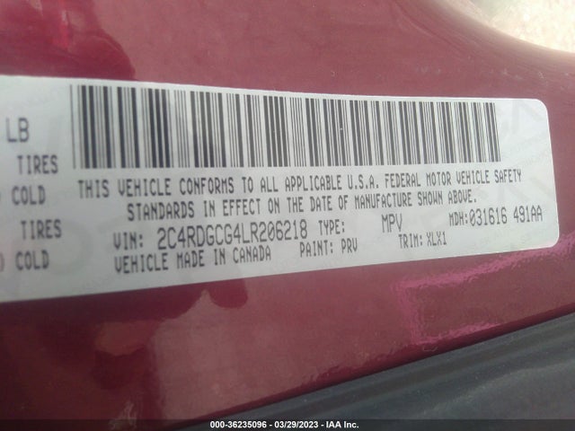 2020 Dodge Grand Caravan, VIN: 2C4RDGCG4LR206218