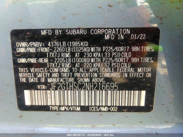 JF2GTHSC2NH216695 Subaru Crosstrek Sport