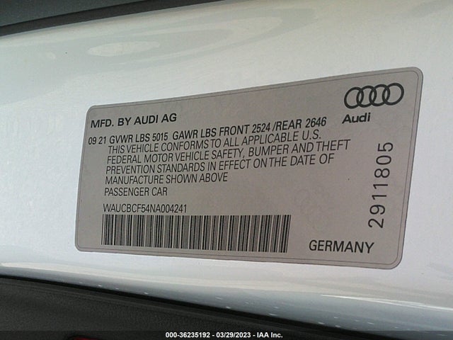 WAUCBCF54NA004241 Audi A5 Sportback Premium Plus