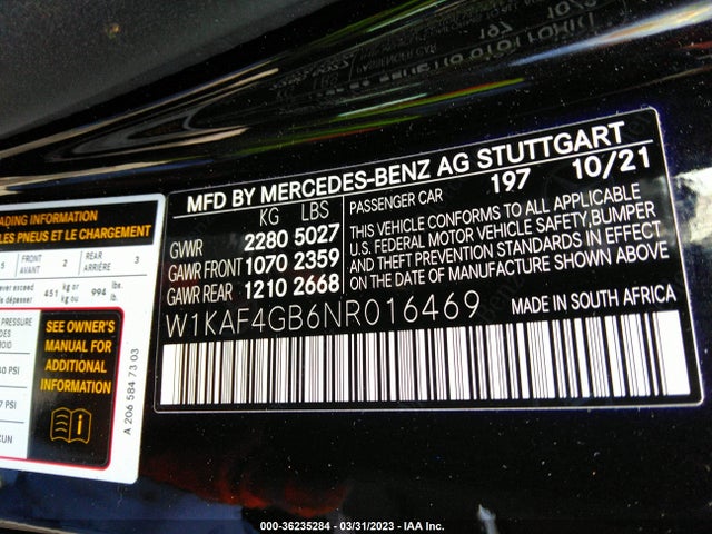 W1KAF4GB6NR016469 Mercedes-Benz C-class C 300