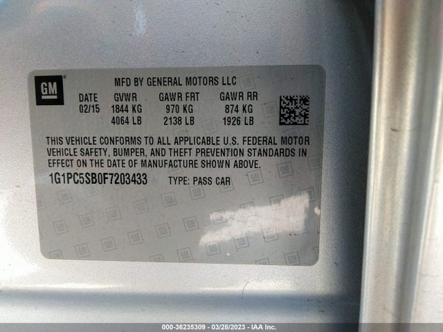Chevrolet CRUZE LT 2015 1G1PC5SB0F7203433 Image 10
