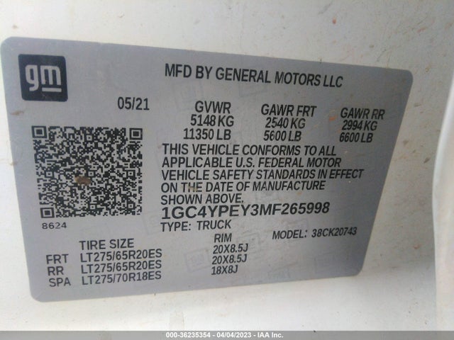 2021 Chevrolet Silverado 2500, VIN: 1GC4YPEY3MF265998