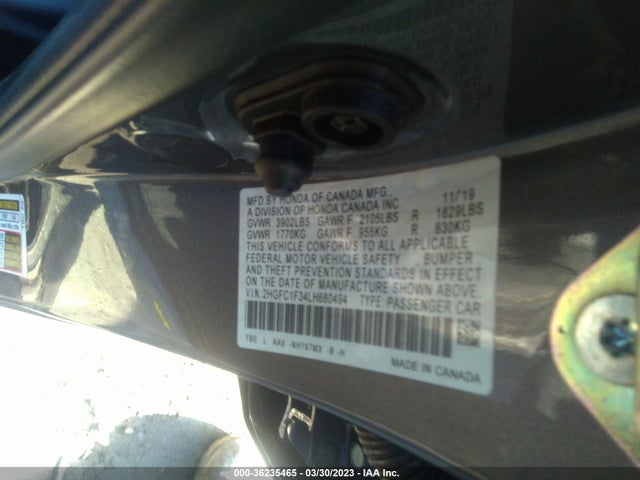 2020 HONDA CIVIC SEDAN EX VIN: 2HGFC1F34LH680494