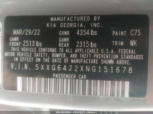 5XXG64J2XNG151678 KIA K5 Gt-line