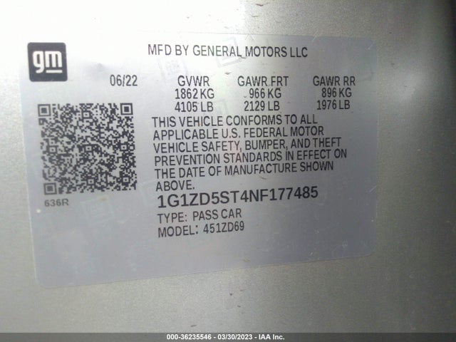 Chevrolet MALIBU LT 2022 1G1ZD5ST4NF177485 Image 9
