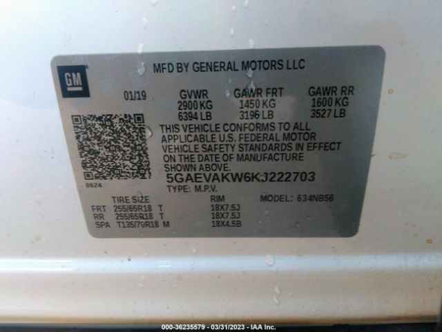 5GAEVAKW6KJ222703 Buick Enclave Essence