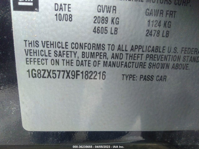 2009 SATURN AURA XR VIN: 1G8ZX577X9F182216
