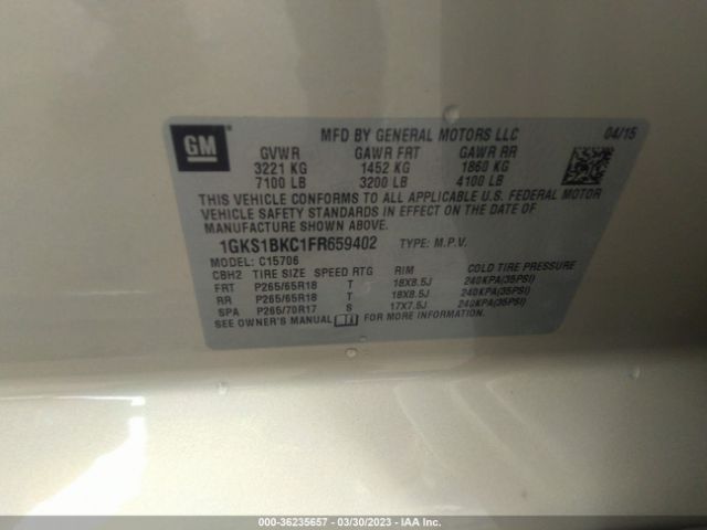 1GKS1BKC1FR659402 GMC YUKON SLT