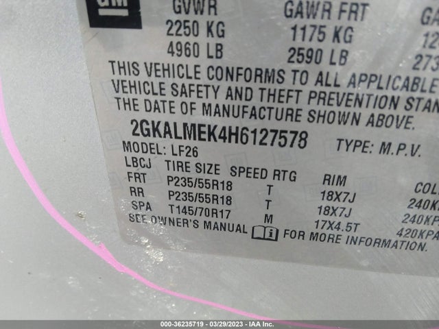 2017 GMC TERRAIN SLE VIN: 2GKALMEK4H6127578