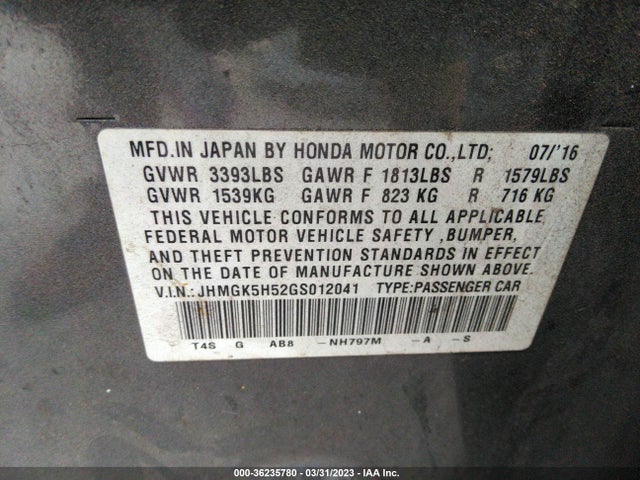 Honda FIT LX 2016 JHMGK5H52GS012041 Image 9