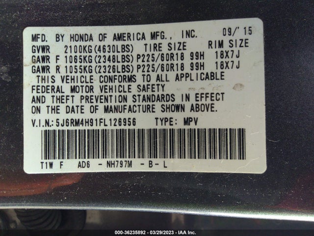 Honda Cr-v Touring 2015 5J6RM4H91FL126956 Image 9