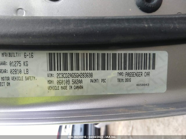 2016 Dodge Challenger, VIN: 2C3CDZAG5GH283698