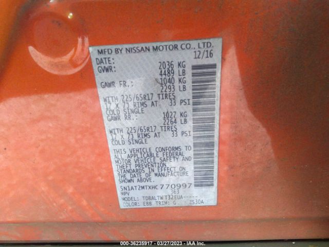 5N1AT2MTXHC770997 Nissan ROGUE SV