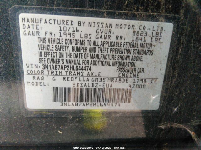 3N1AB7AP2HL644474 Nissan SENTRA SV