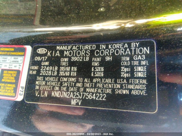 KNDJN2A25J7564222 KIA Soul Base