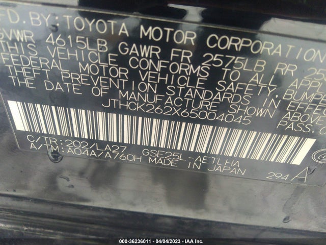 2006 LEXUS IS 250 AUTO VIN: JTHCK262X65004045