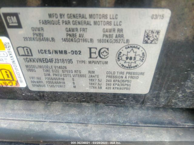 1GKKVNED4FJ318195 GMC ACADIA SLE