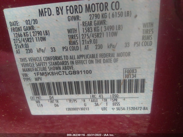 Ford Explorer Platinum 2020 1FM5K8HC7LGB91100 Image 10