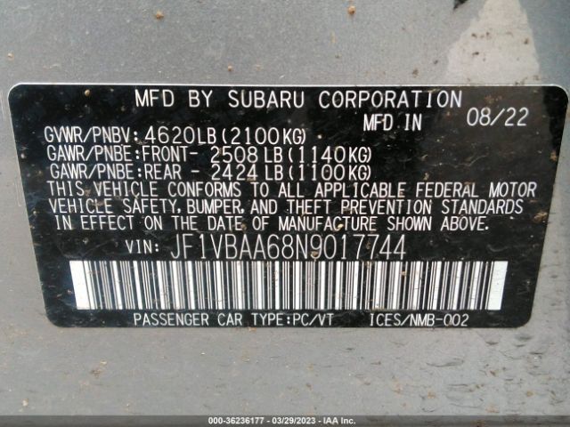 JF1VBAA68N9017744 Subaru WRX