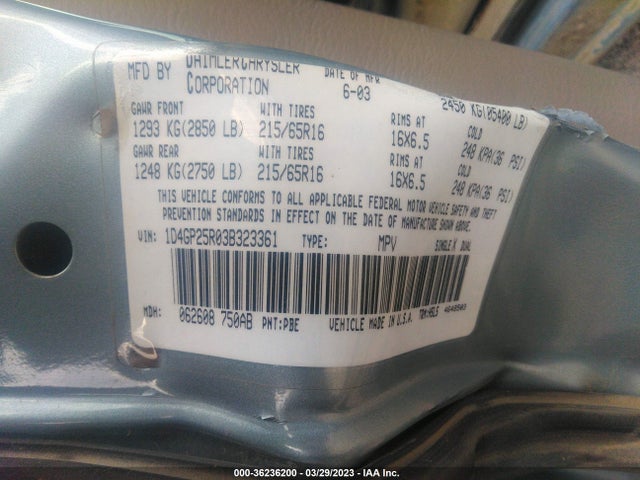 2003 DODGE CARAVAN SE VIN: 1D4GP25R03B323361