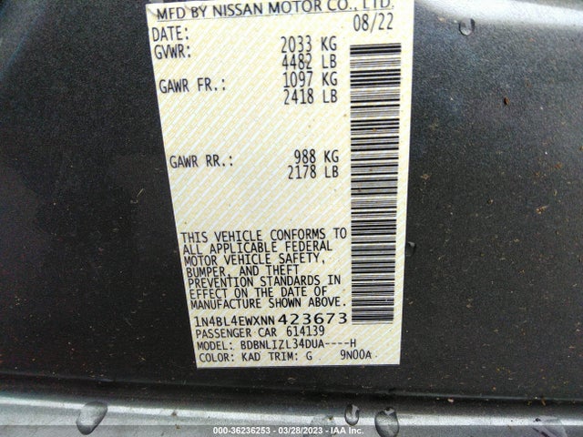Nissan Altima 2.5 Sl 2022 1N4BL4EWXNN423673 Image 9