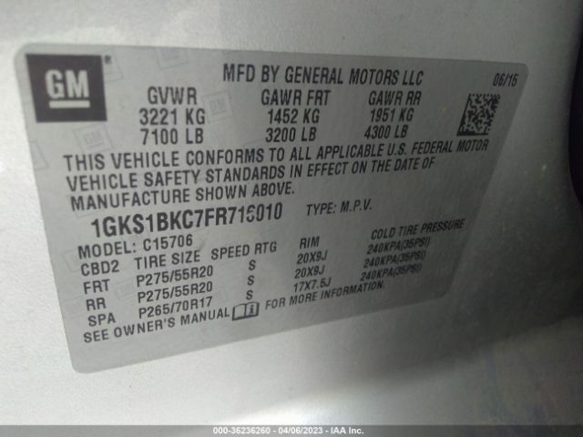 1GKS1BKC7FR716010 GMC YUKON SLT