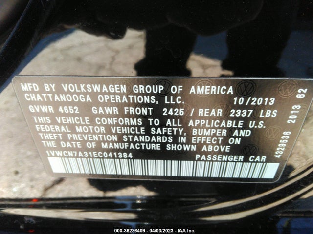 1VWCN7A31EC041384 Volkswagen Passat Tdi Sel Premium