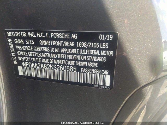 2019 Porsche 718, VIN: WP0AA2A82KS260585