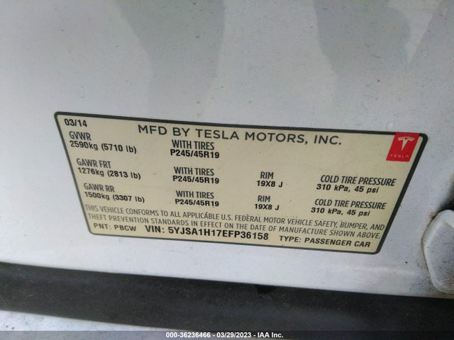 5YJSA1H17EFP36158 Tesla Model S 60 Kwh Battery/p85