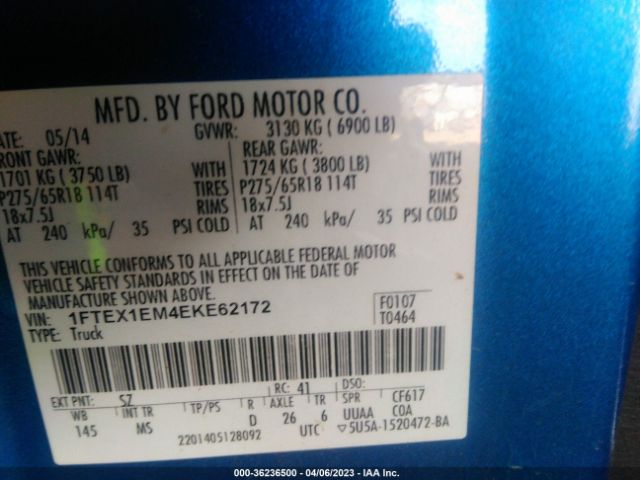 1FTEX1EM4EKE62172 Ford F-150 Xlt
