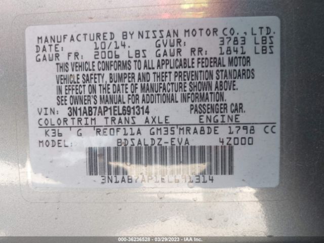 3N1AB7AP1EL691314 Nissan SENTRA SV