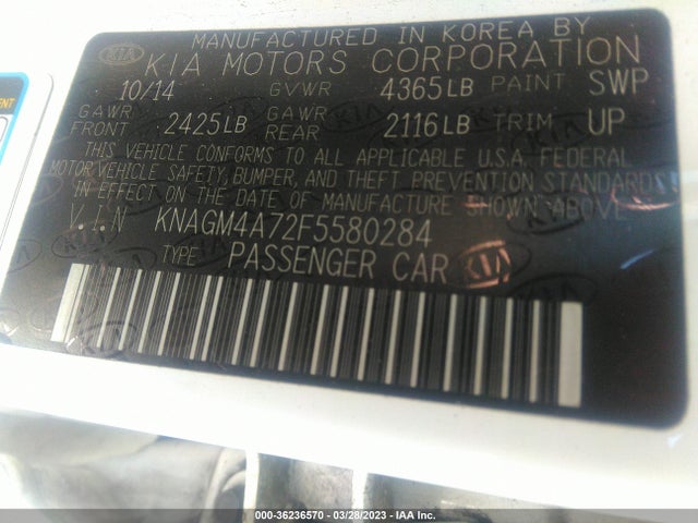 KIA Optima Lx 2015 KNAGM4A72F5580284 Image 9