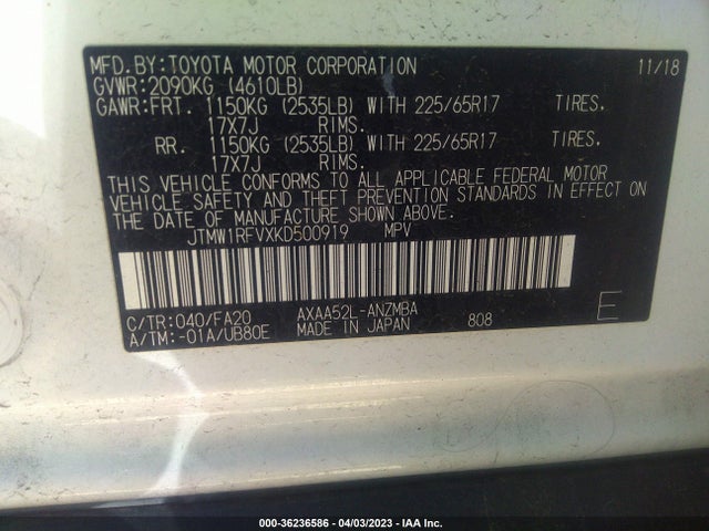 Toyota Rav4 Xle 2019 JTMW1RFVXKD500919 Image 9