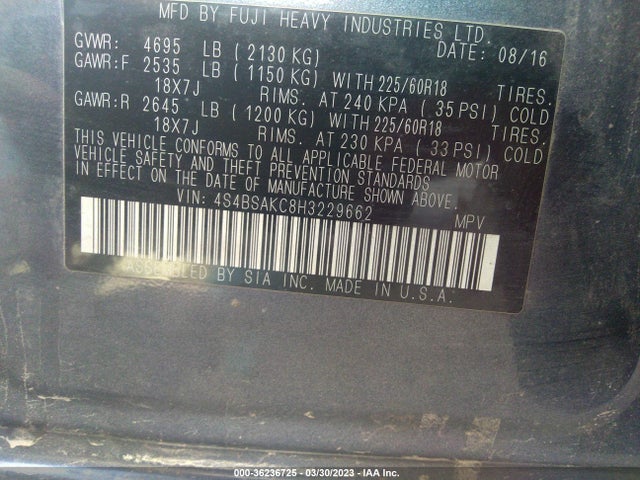 4S4BSAKC8H3229662 Subaru Outback Limited