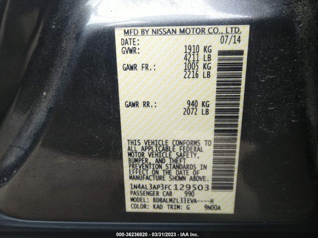 2015 NISSAN ALTIMA 2.5 SV VIN: 1N4AL3AP3FC129503