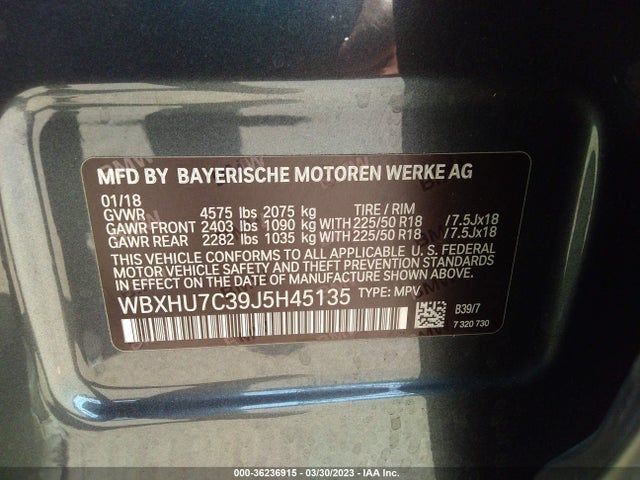 2018 BMW X1, VIN: WBXHU7C39J5H45135