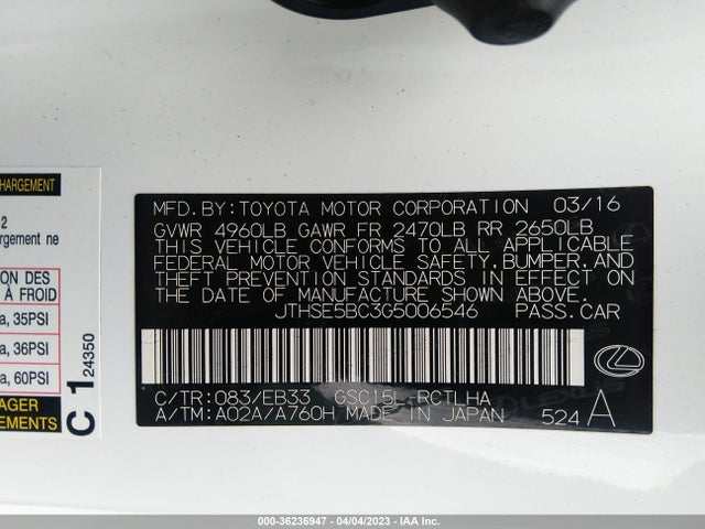 JTHSE5BC3G5006546 Lexus RC 350