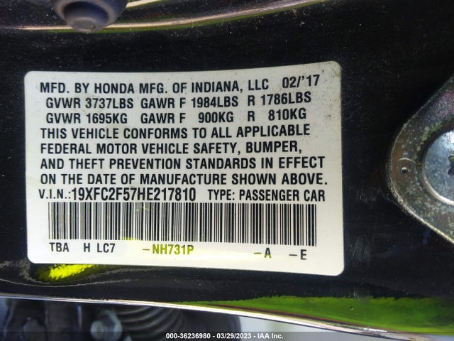 Honda Civic Sedan Lx 2017 19XFC2F57HE217810 Image 9