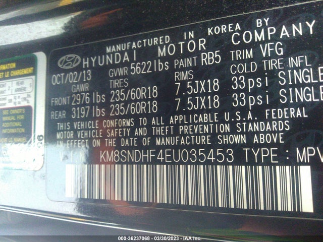 Hyundai Santa Fe Gls 2014 KM8SNDHF4EU035453 Image 9