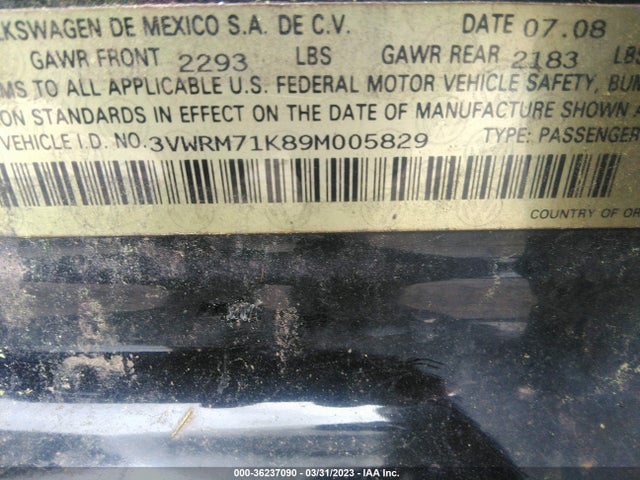 2009 VOLKSWAGEN JETTA SEDAN SE/SEL VIN: 3VWRM71K89M005829