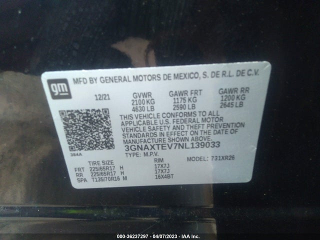 Chevrolet EQUINOX LT 2022 3GNAXTEV7NL139033 Image 9