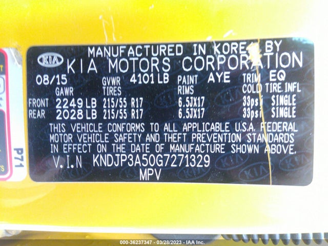 KIA SOUL + 2016 KNDJP3A50G7271329 Image 10