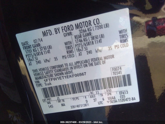 Ford F-150 Xl/xlt/fx4/lariat 2014 1FTFW1ET1EKF00567 Image 11