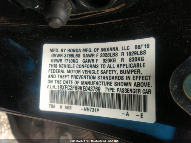 Honda Civic Sedan Lx 2019 19XFC2F69KE043769 Image 9