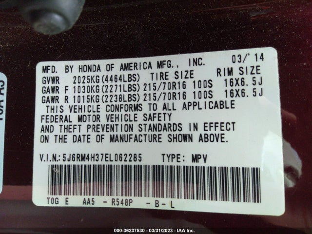 Honda CR-V LX 2014 5J6RM4H37EL062285 Image 9