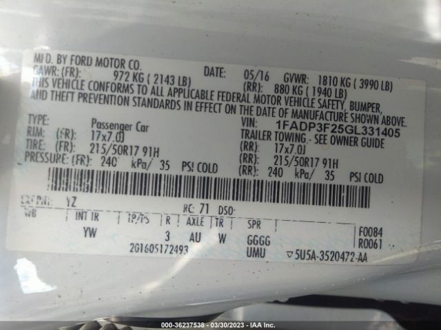1FADP3F25GL331405 Ford FOCUS SE