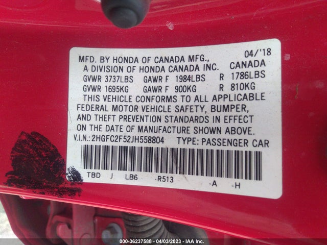 Honda Civic Sedan Lx 2018 2HGFC2F52JH558804 Image 9