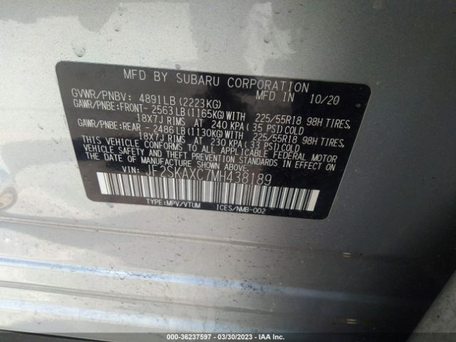 JF2SKAXC7MH438189 Subaru Forester Touring